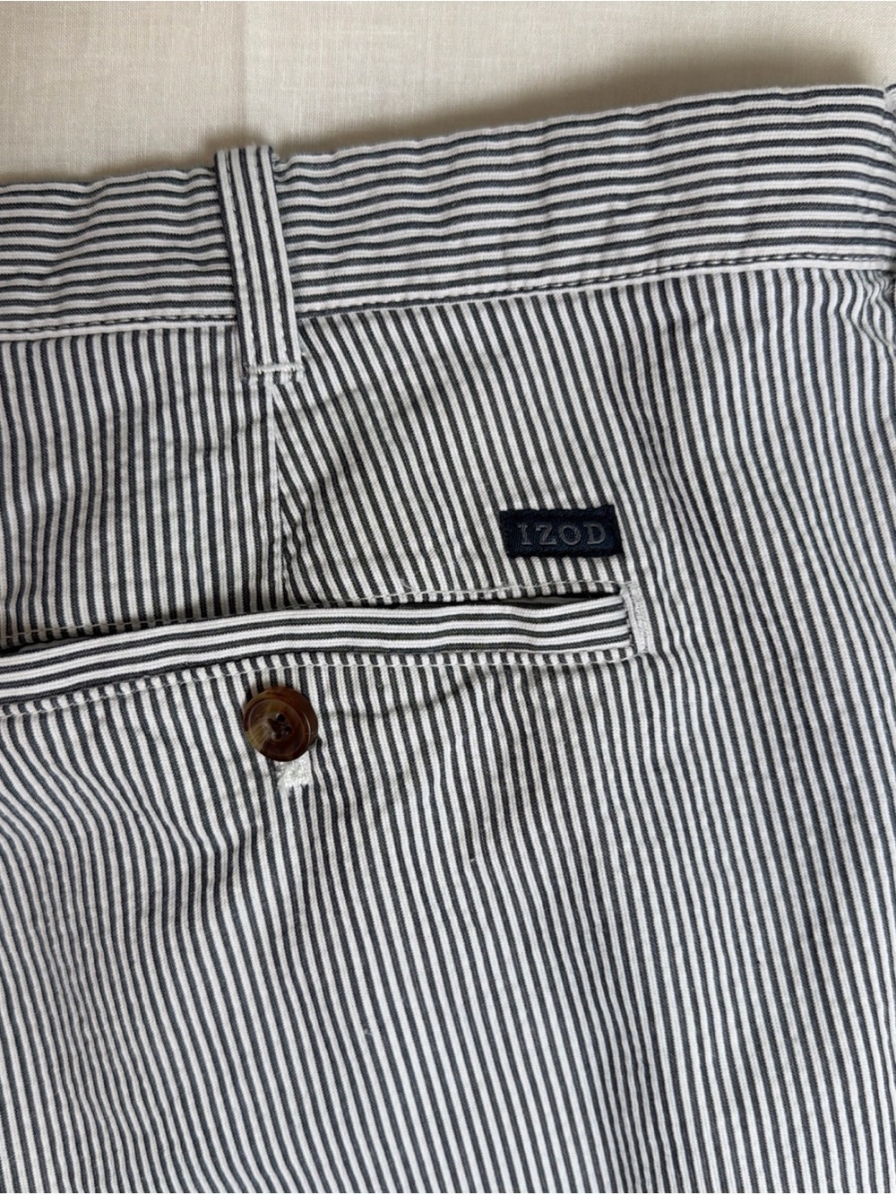 IZOD Men’s Blue White Striped Seersucker Pants Straight Leg Flat Front - Picture 8 of 10